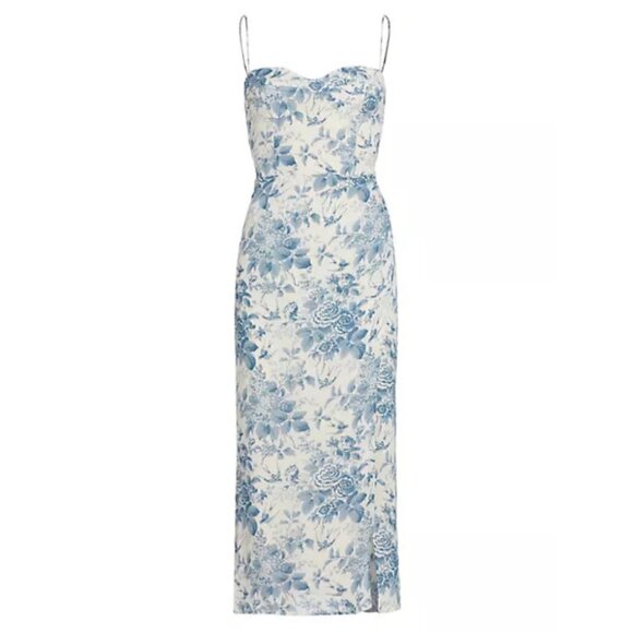 💕REFORMATION💕 Kourtney Dress ~ Pompadour Blue Floral Bird Print 12 NWT - Picture 8 of 16